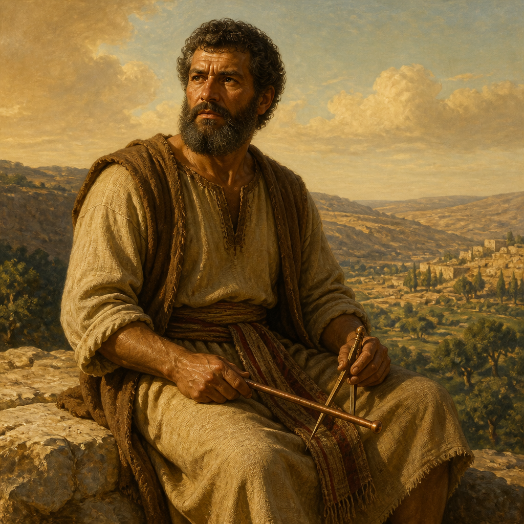 Oil-painting style portrait of Seraiah, Son of Kenaz, Patriarch of the tribe of Judah and brother of Othniel who fathered the founder of the Valley of Craftsmen