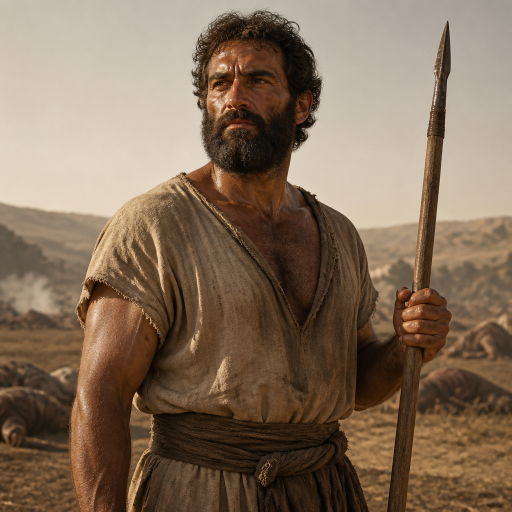 Oil-painting style portrait of Shamgar, Judge who killed six hundred Philistines with an oxgoad