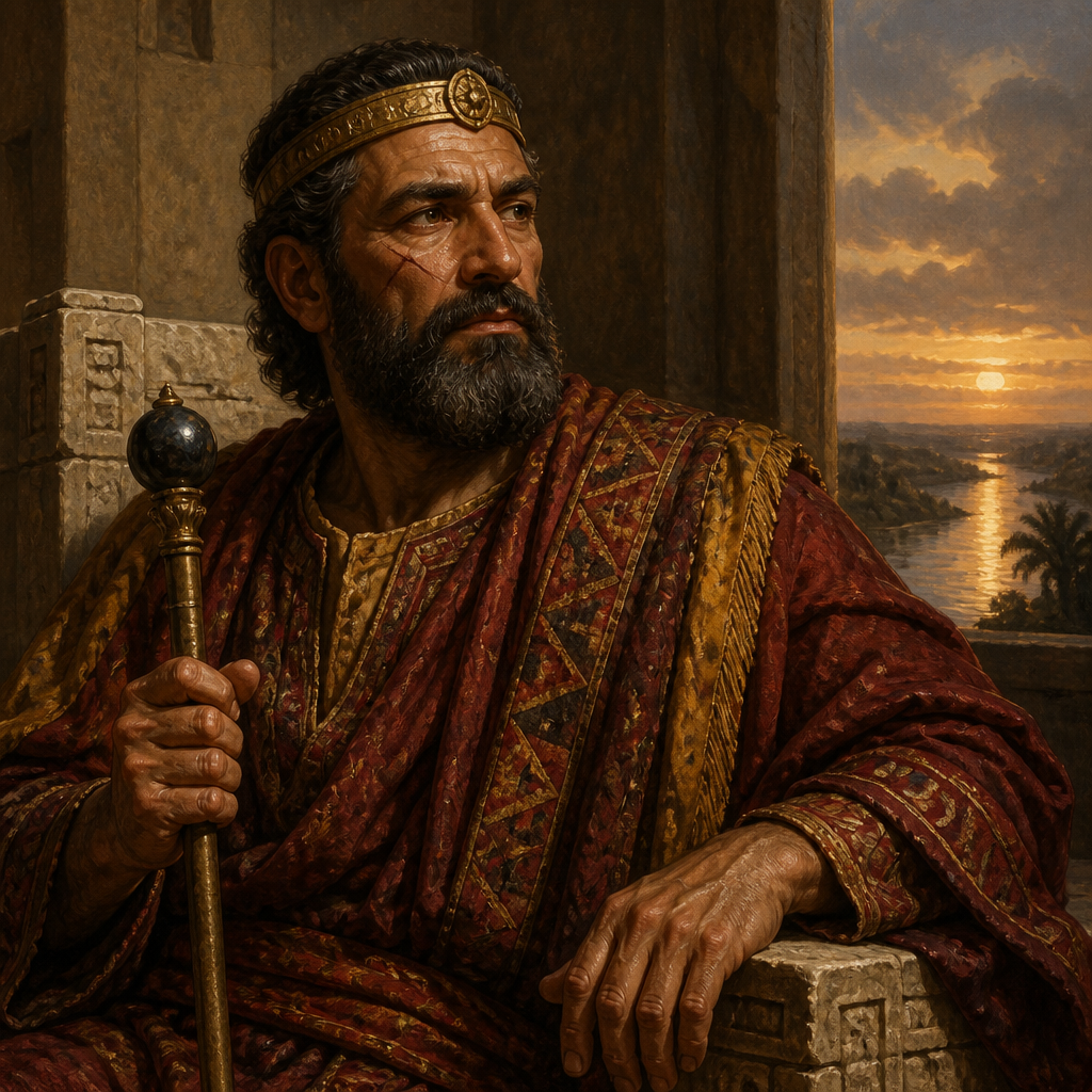 Oil-painting style portrait of Shaul of Rehoboth, King of Edom who reigned before there were kings in Israel