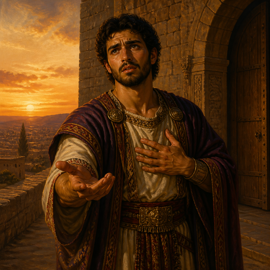 Oil-painting style portrait of Shechem, Son of Hamor, Hivite prince whose violation of Dinah led to the massacre of his city by Simeon and Levi