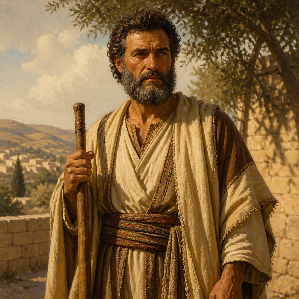 Oil-painting style portrait of Shomer, Grandson of Asher, Patriarch of the tribe of Asher and son of Heber