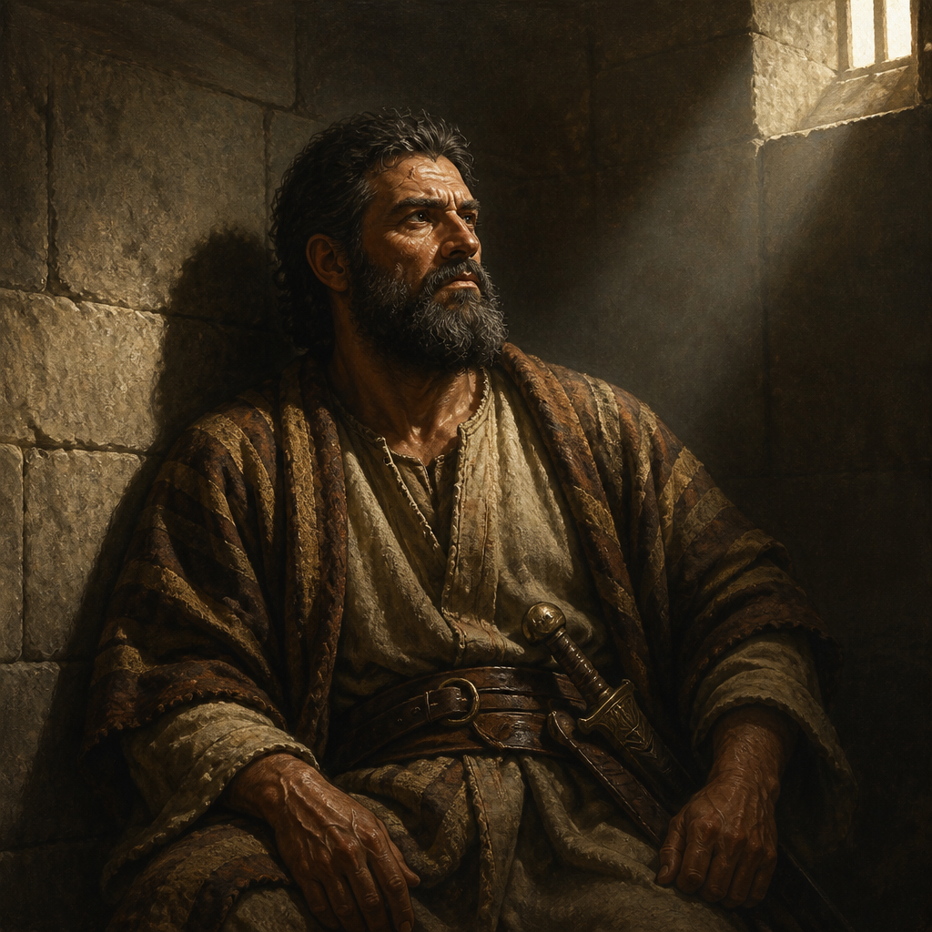 Oil-painting style portrait of Simeon, Son of Jacob, Patriarch of Israel known for his role in the massacre at Shechem and being held hostage by Joseph in Egypt