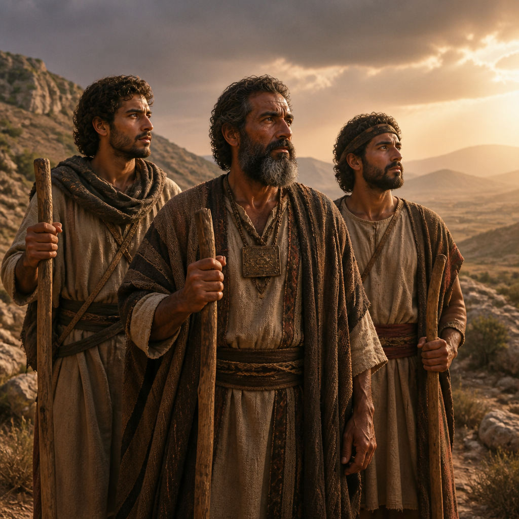 Oil-painting style scene of Sinites, figures from the Bible