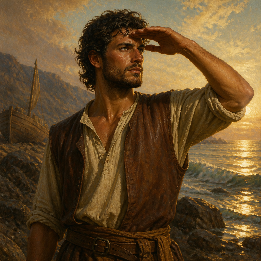 Oil-painting style portrait of Tarshish, Great-grandson of Noah, son of Javan and grandson of Japheth listed in the Table of Nations