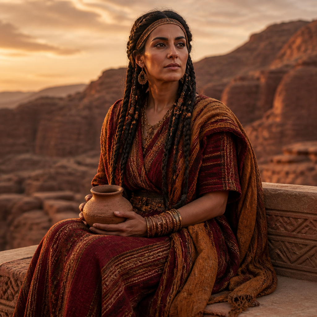 Oil-painting style portrait of Timna, Mother of Amalek and sister of Lotan who was a chief of Edom