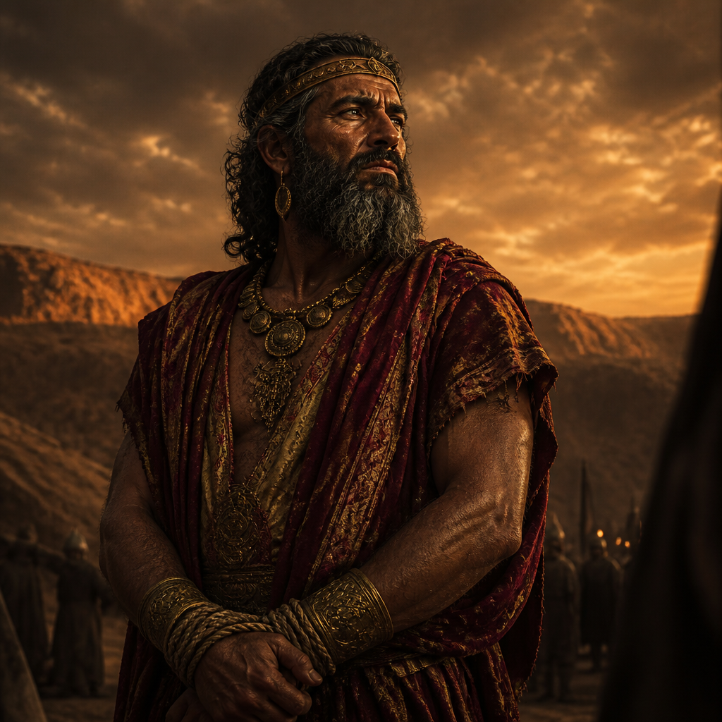 Oil-painting style portrait of Zebah, King of Midian captured and executed by Gideon after the murder of Gideon's brothers