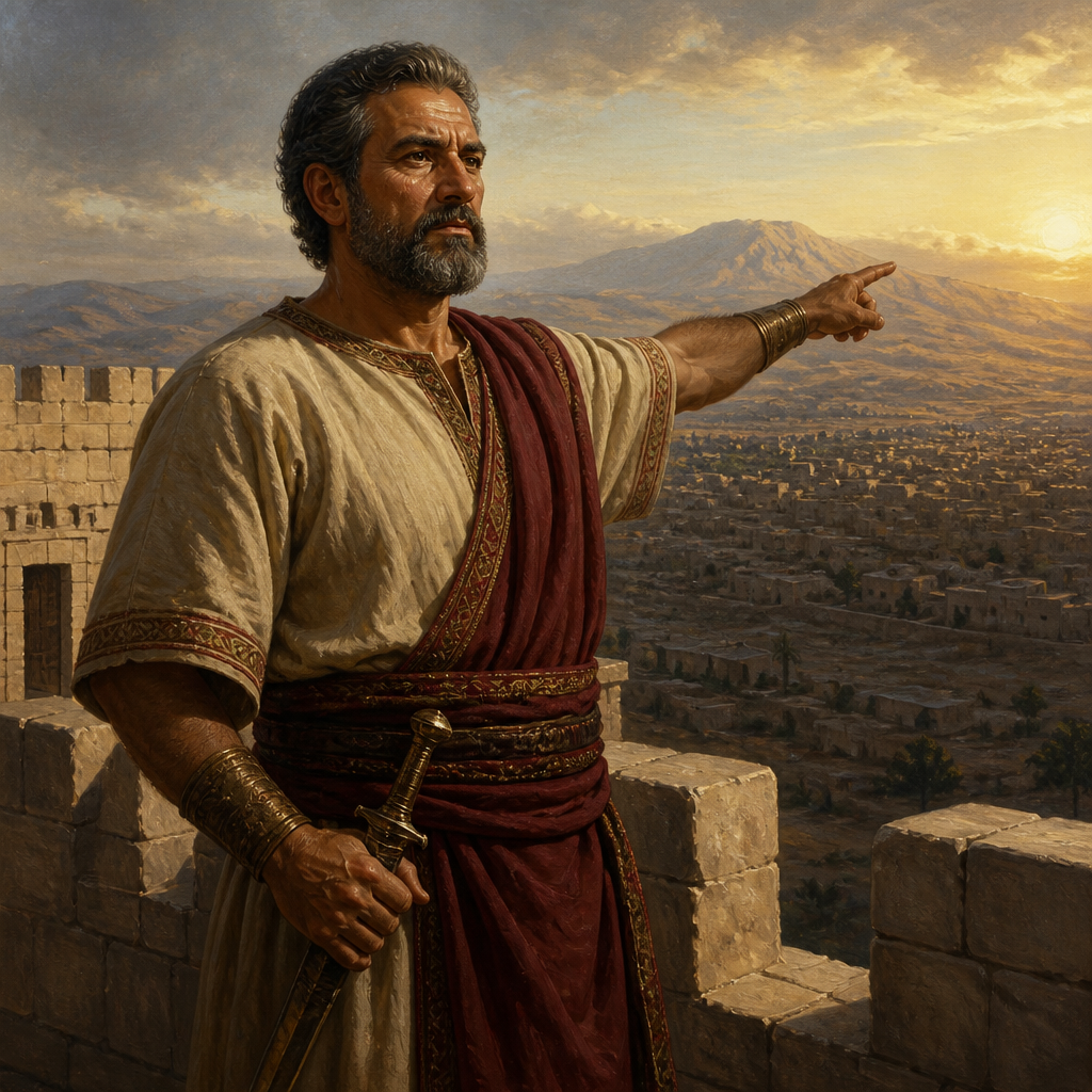 Oil-painting style portrait of Zebul, Governor of Shechem who remained loyal to Abimelech and outmaneuvered the rebel Gaal