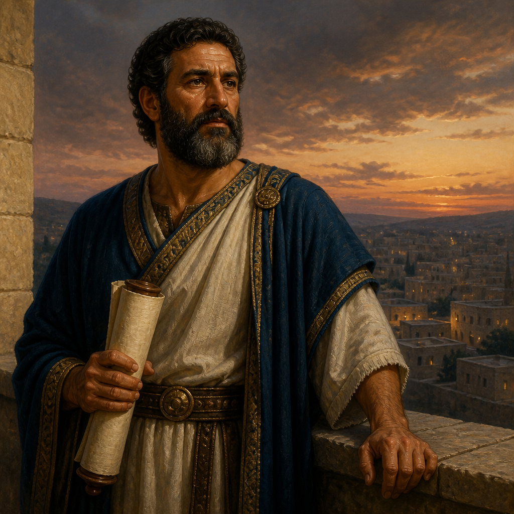 Oil-painting style portrait of Abdon, Son of Abiel, Firstborn son of Abiel and uncle of King Saul