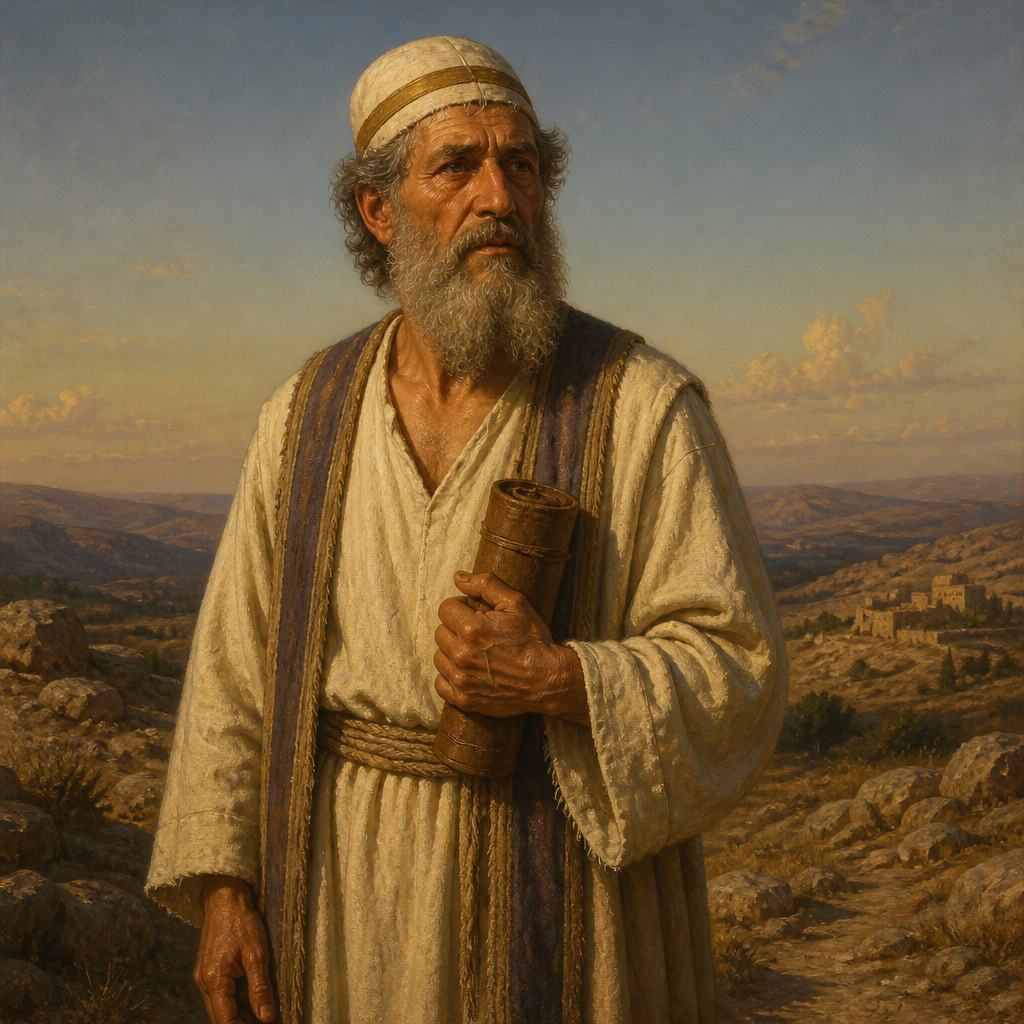Oil-painting style portrait of Abiathar, High priest who escaped the massacre at Nob and supported King David