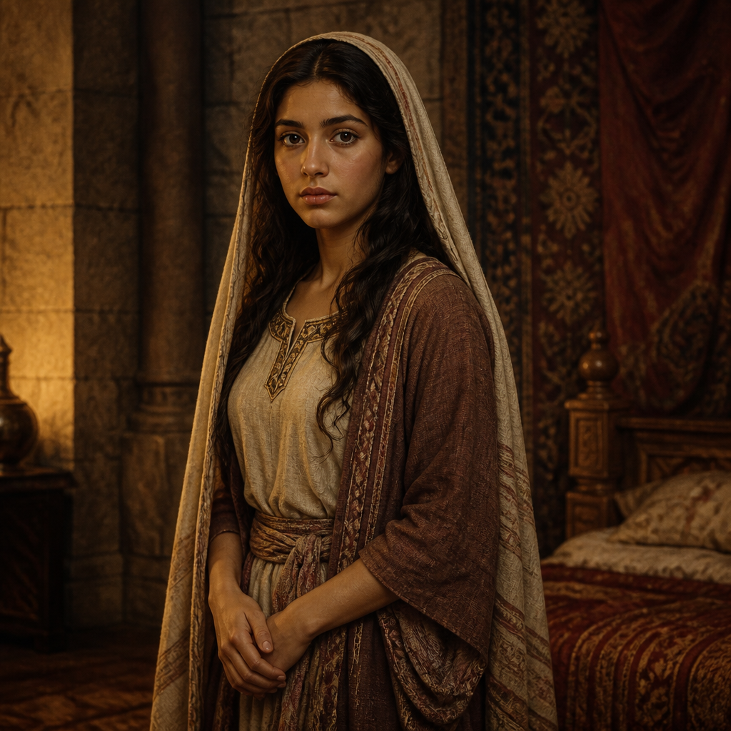 Oil-painting style portrait of Abishag, Young woman who cared for King David in his old age