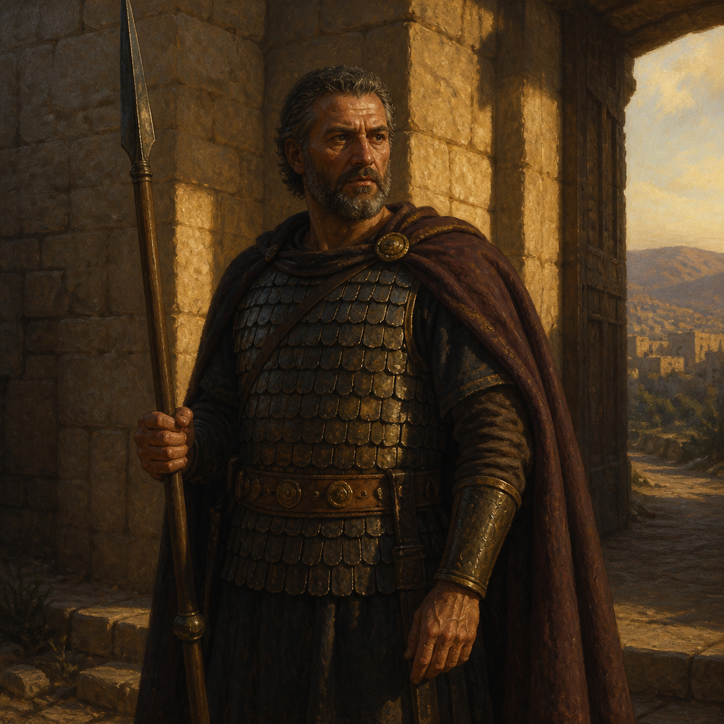 Oil-painting style portrait of Abner, Commander of Saul's army who eventually sought to unite Israel under David