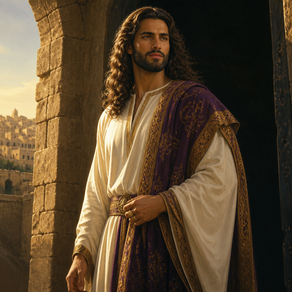 Oil-painting style portrait of Absalom, Prince of Israel who led a major rebellion against his father King David