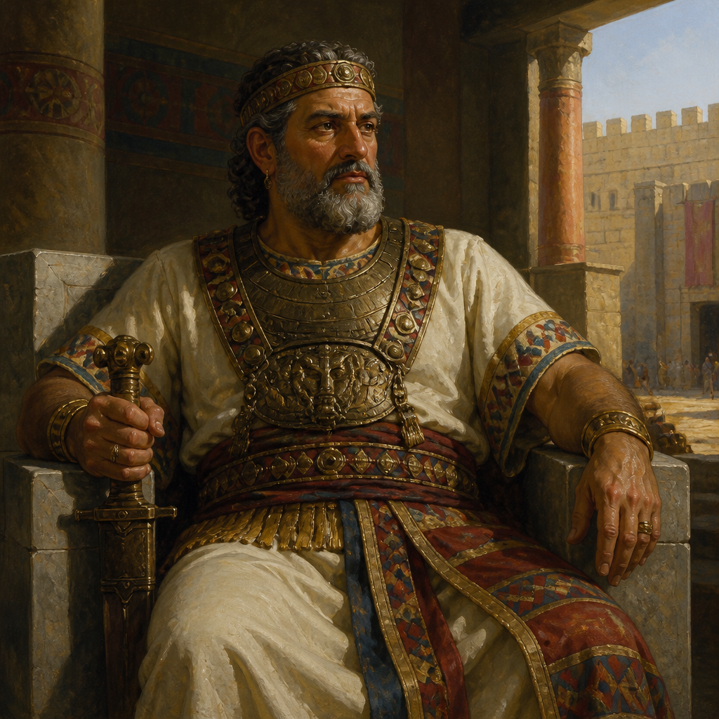 Oil-painting style portrait of Achish, King of Gath who protected David from Saul and gave him the city of Ziklag
