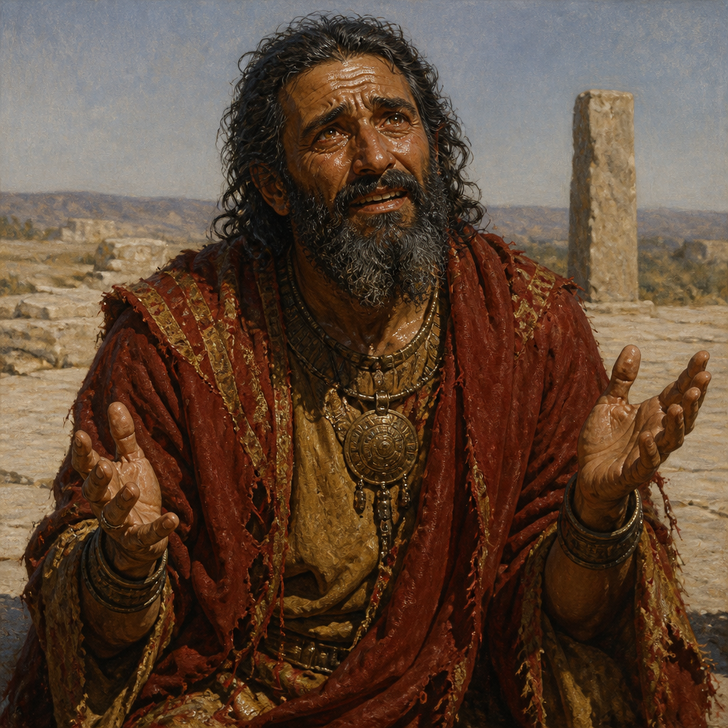 Oil-painting style portrait of Agag, King of the Amalekites, King of the Amalekites whose life was spared by Saul but ended by the prophet Samuel