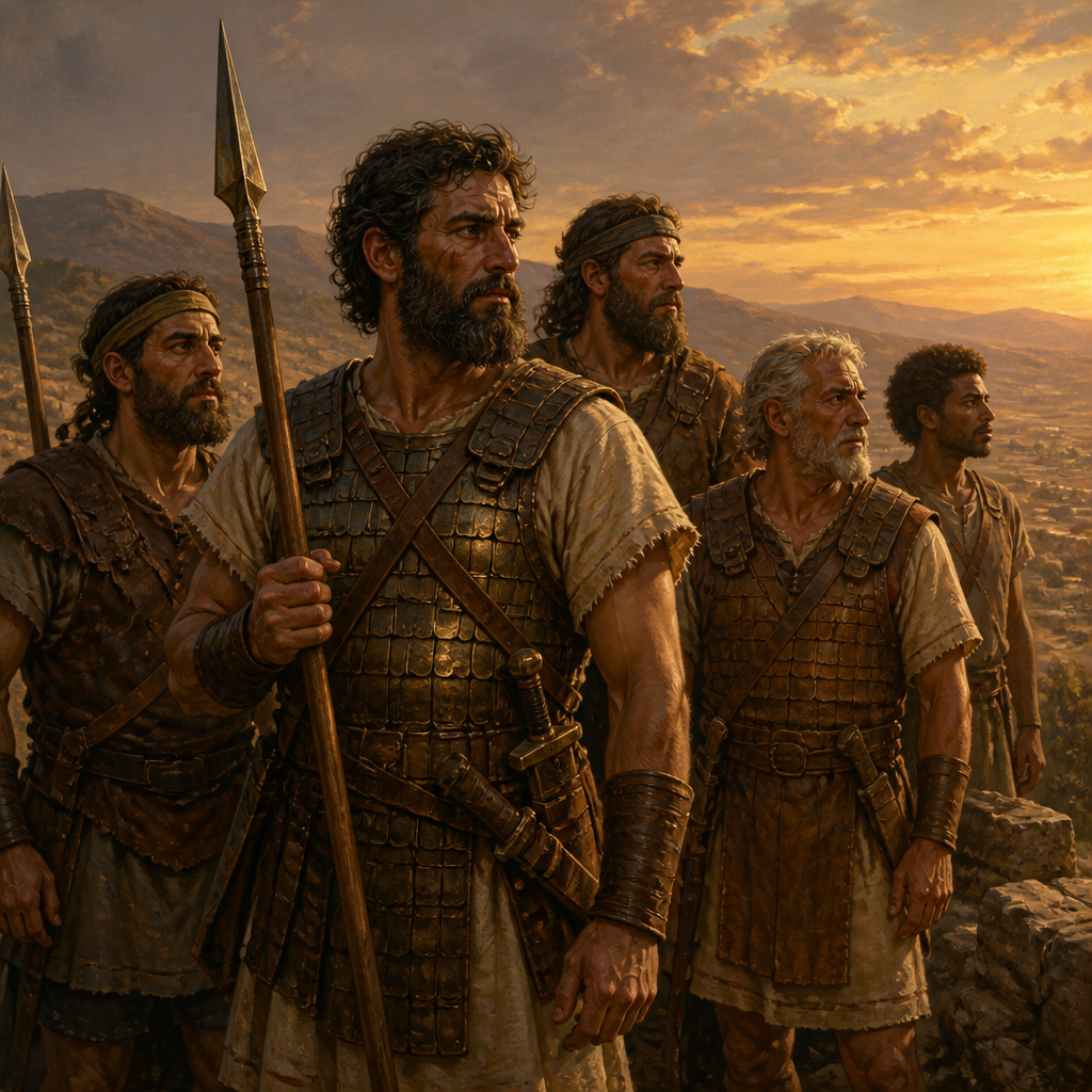 Oil-painting style scene of Ahiam, figures from the Bible