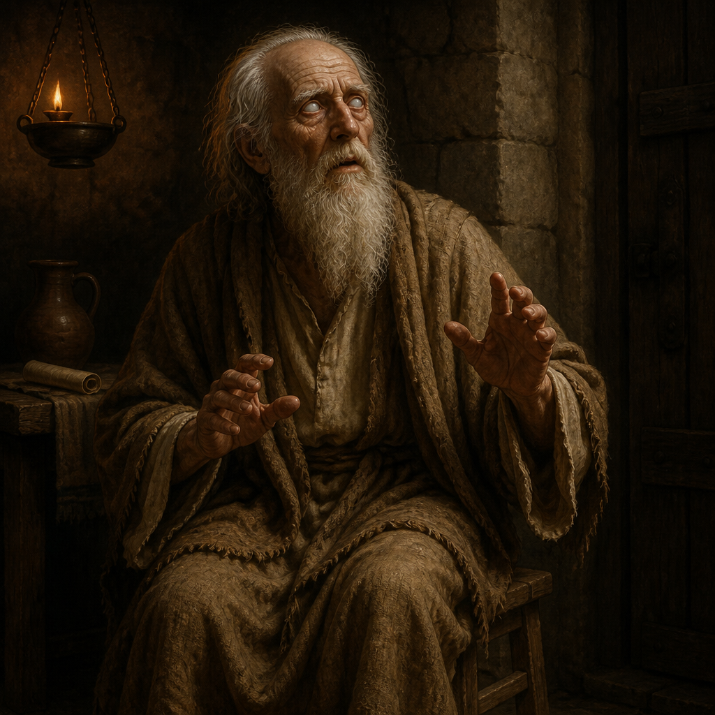 Oil-painting style portrait of Ahijah the Shilonite, Prophet who tore his cloak into twelve pieces to symbolize the division of Israel