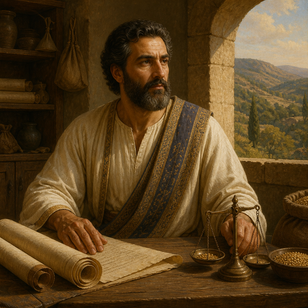 Oil-painting style portrait of Ahimaaz, Son-in-Law of Solomon, Governor of Naphtali and son-in-law of King Solomon