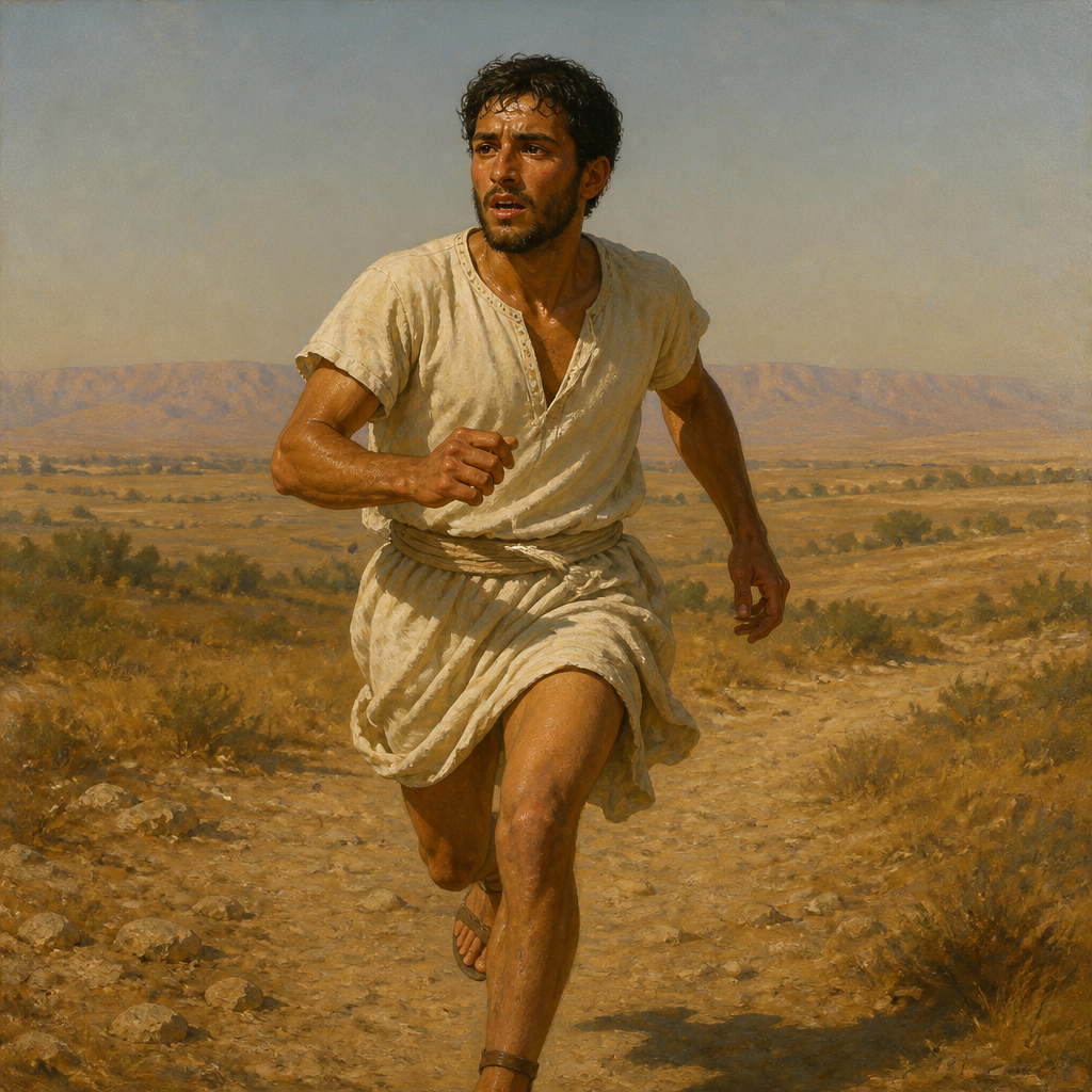 Oil-painting style portrait of Ahimaaz, Son of Zadok the Priest, Priestly messenger who outran a Cushite to bring news to King David