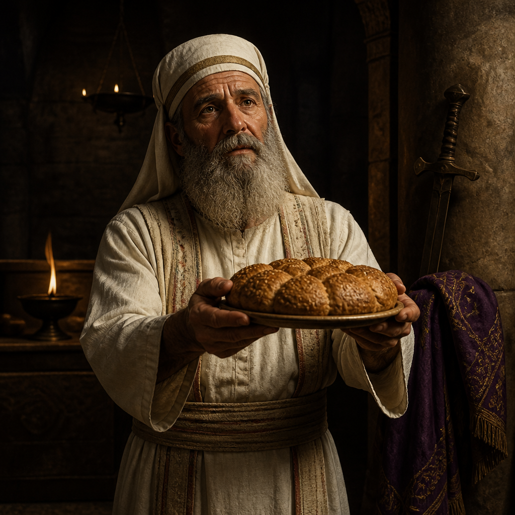 Oil-painting style portrait of Ahimelech, High Priest of Nob, High Priest who was executed by Saul for assisting David at Nob