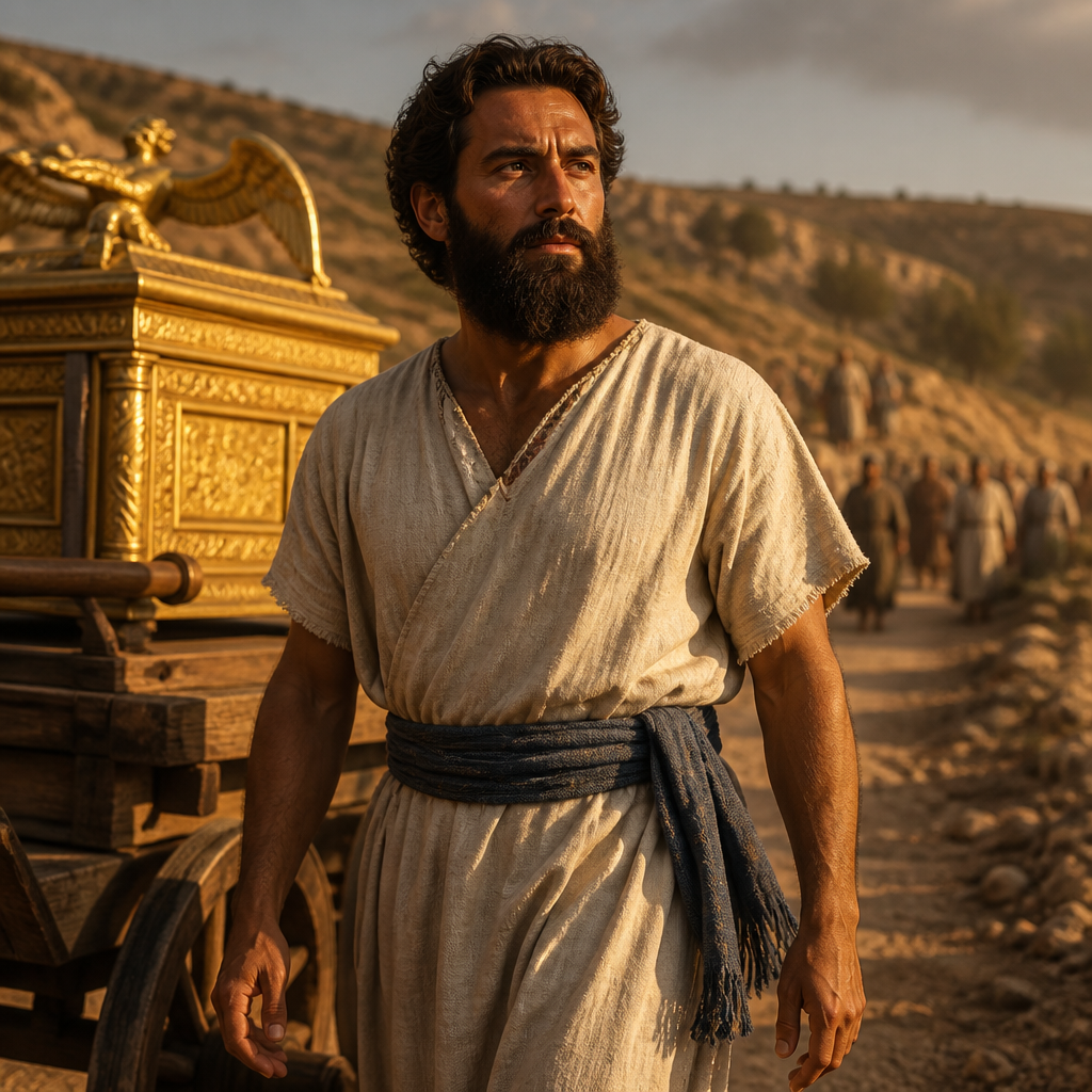 Oil-painting style portrait of Ahio, Son of Abinadab, son of Abinadab who walked in front of the Ark of the Covenant on its journey to Jerusalem