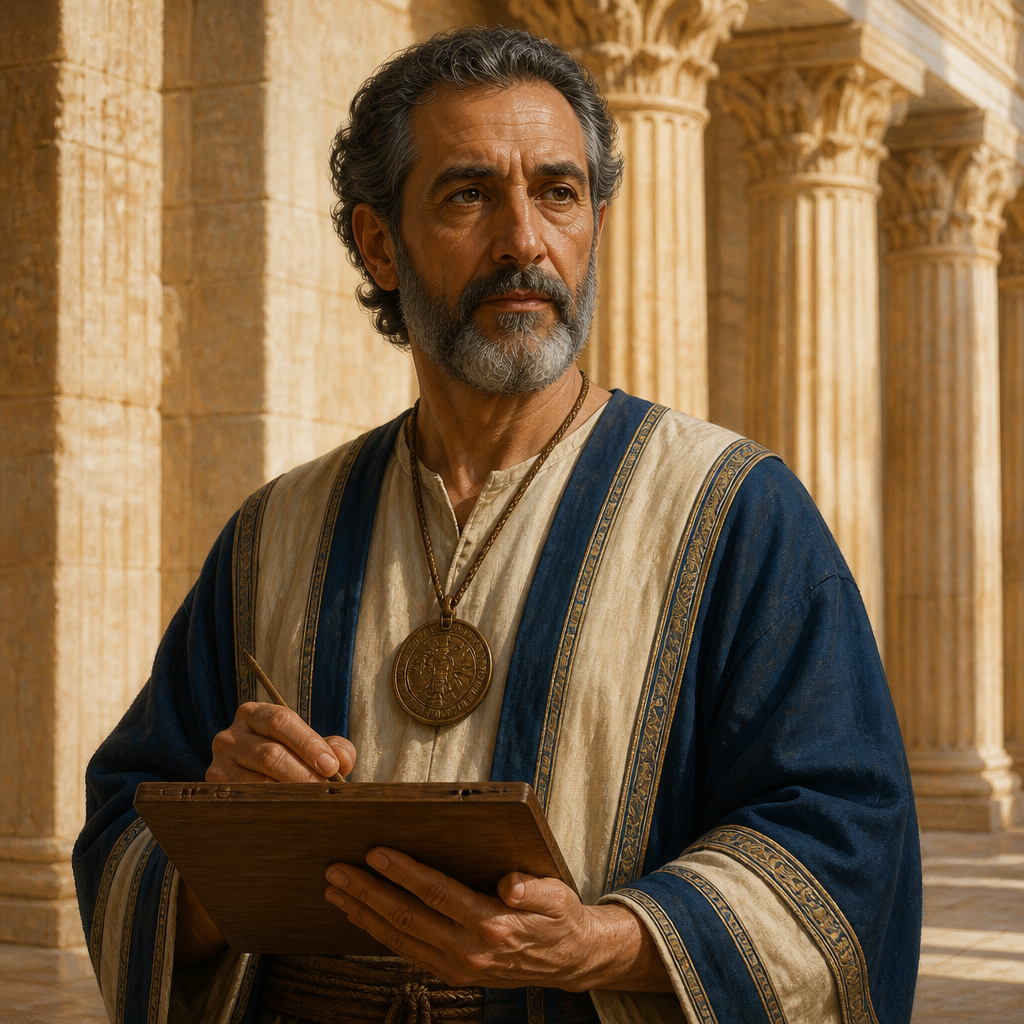 Oil-painting style portrait of Ahishar, Palace administrator under King Solomon