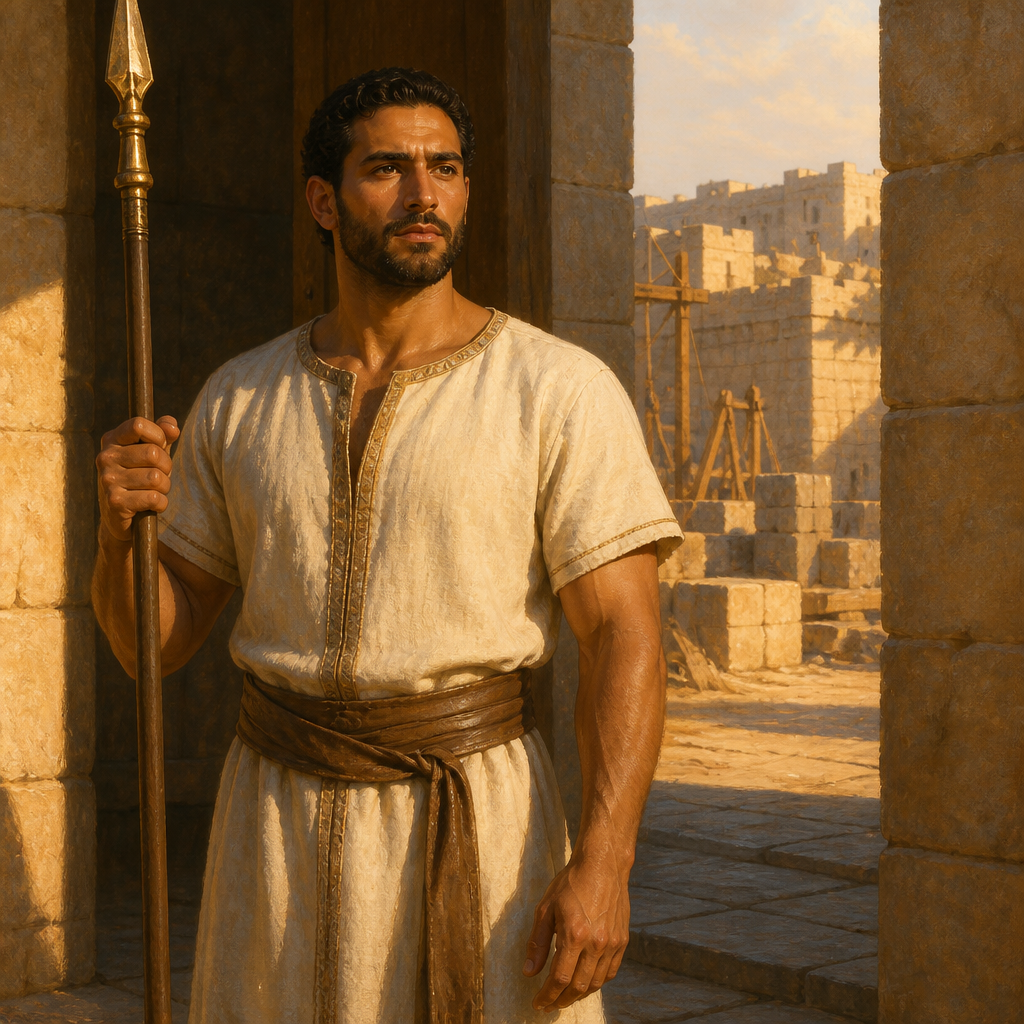 Oil-painting style portrait of Ammiel, Son of Obed-edom, Levite gatekeeper and sixth son of Obed-edom