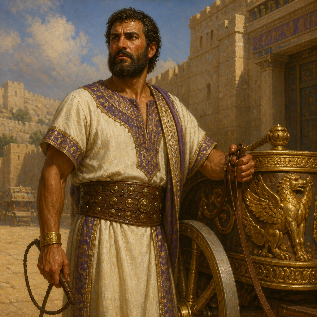Oil-painting style portrait of Amminadib, Nobleman associated with royal chariots in the Song of Solomon