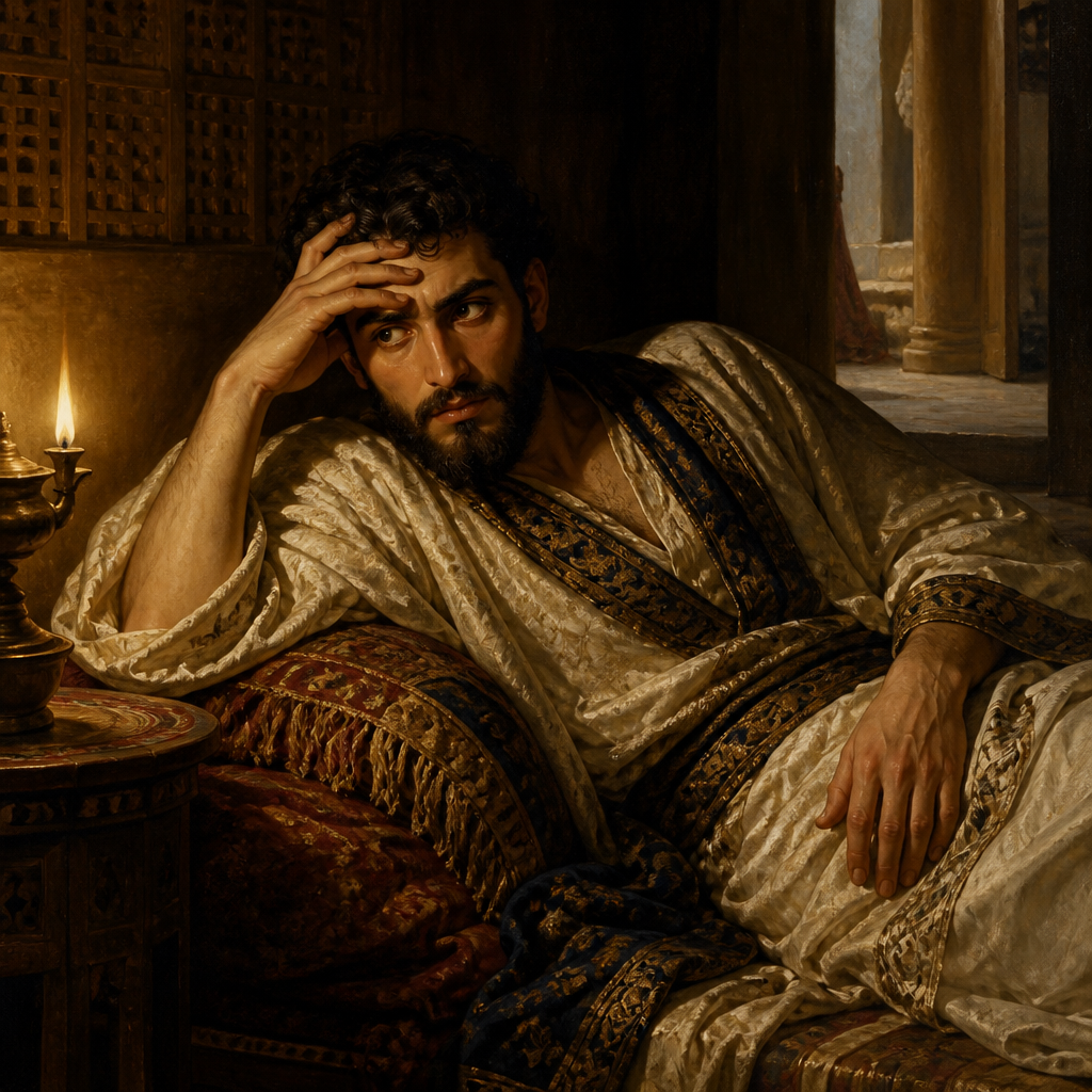 Oil-painting style portrait of Amnon, Firstborn Son of David, Firstborn son of David who violated his half-sister Tamar and was later murdered by Absalom