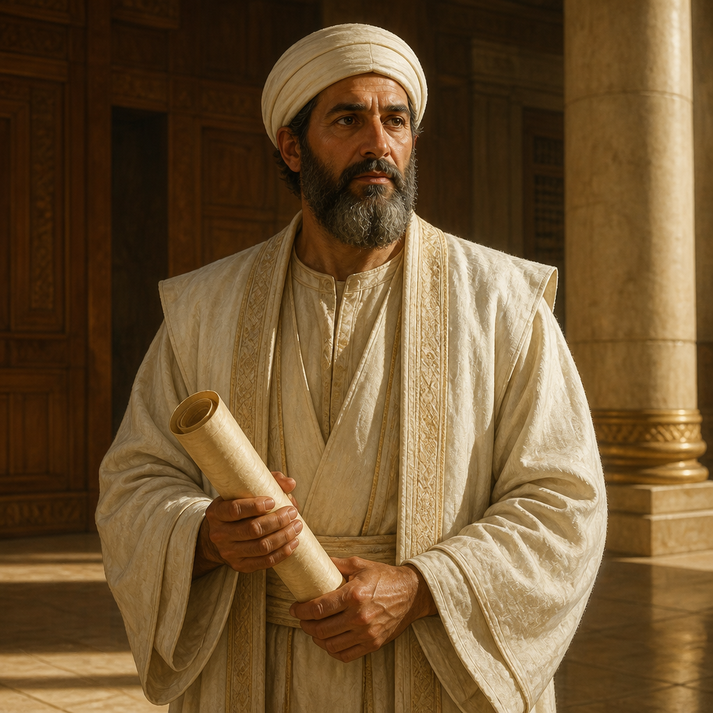 Oil-painting style portrait of Azariah, Son of Zadok the Priest, Priest and high official in the court of King Solomon during the United Monarchy