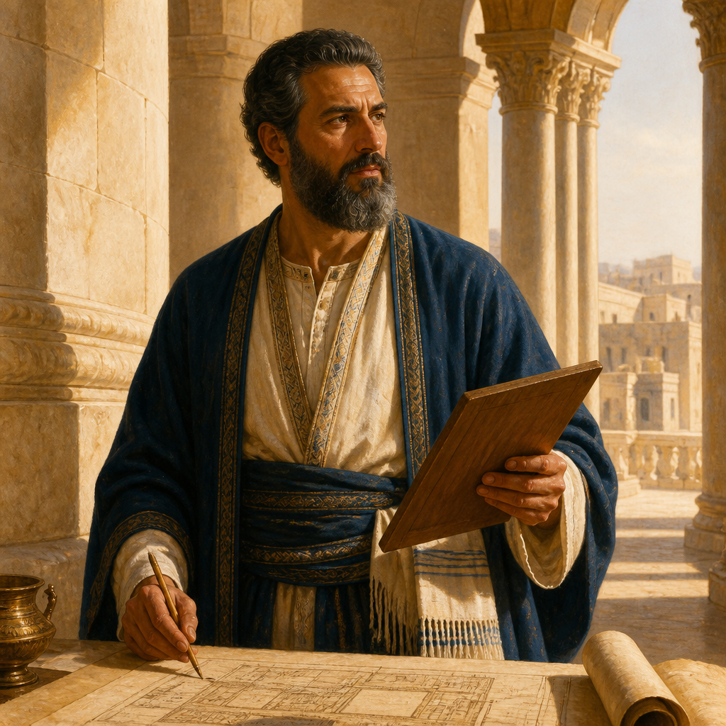 Oil-painting style portrait of Azariah, Son of Nathan the Prophet, Official in Solomon's court who oversaw the twelve district governors