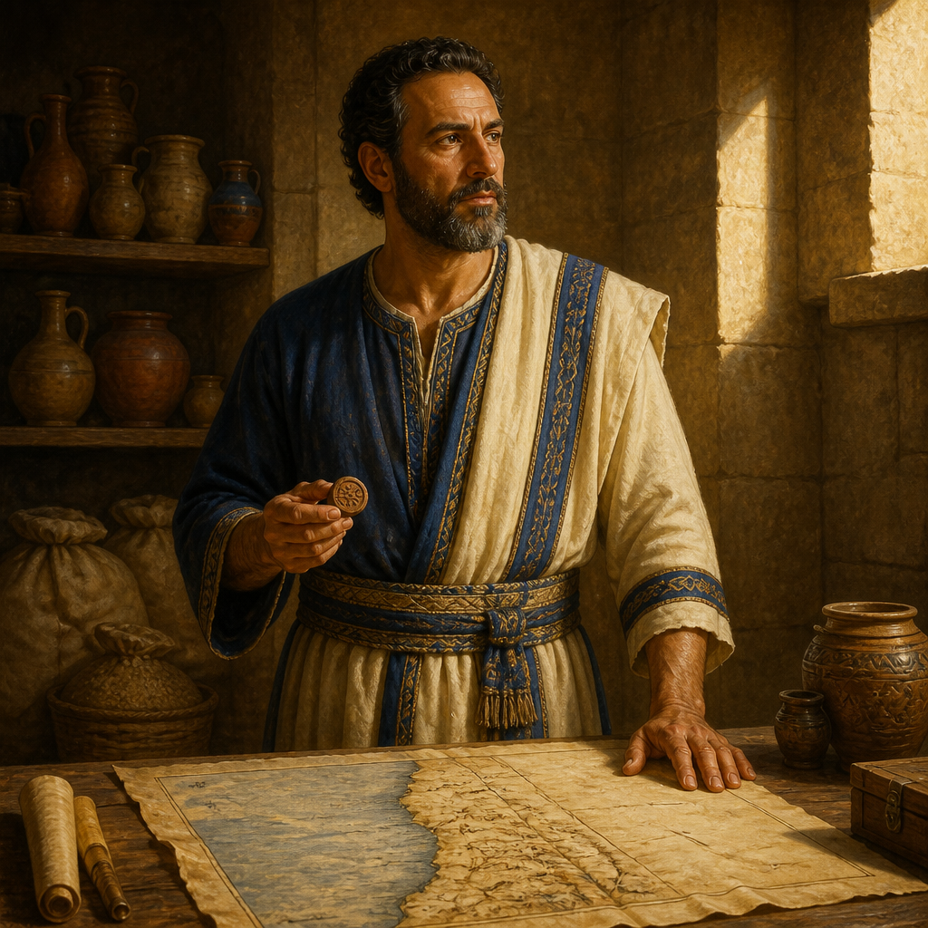 Oil-painting style portrait of Baana, Son of Hushai, Regional deputy under King Solomon responsible for the district of Asher
