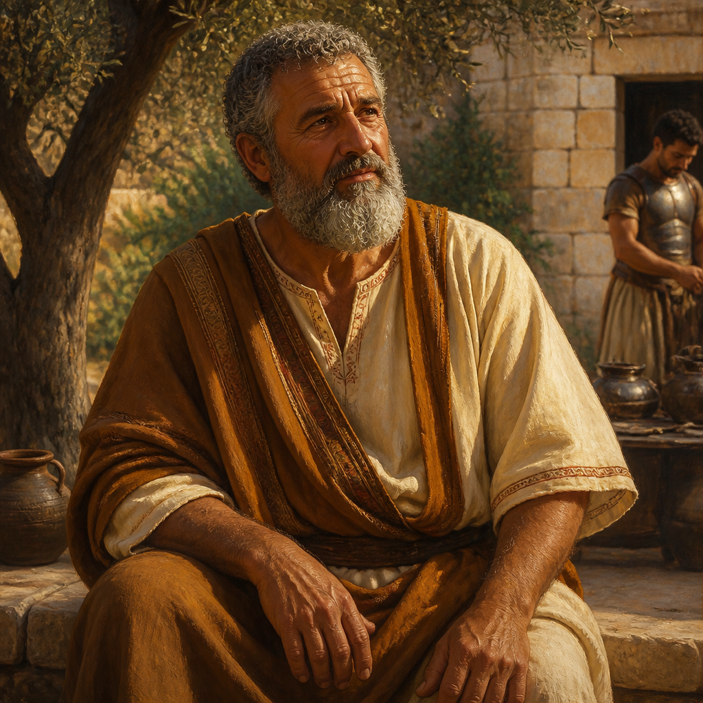 Oil-painting style portrait of Baanah, Father of Heled, father of Heled, one of King David's elite 'Mighty Men'