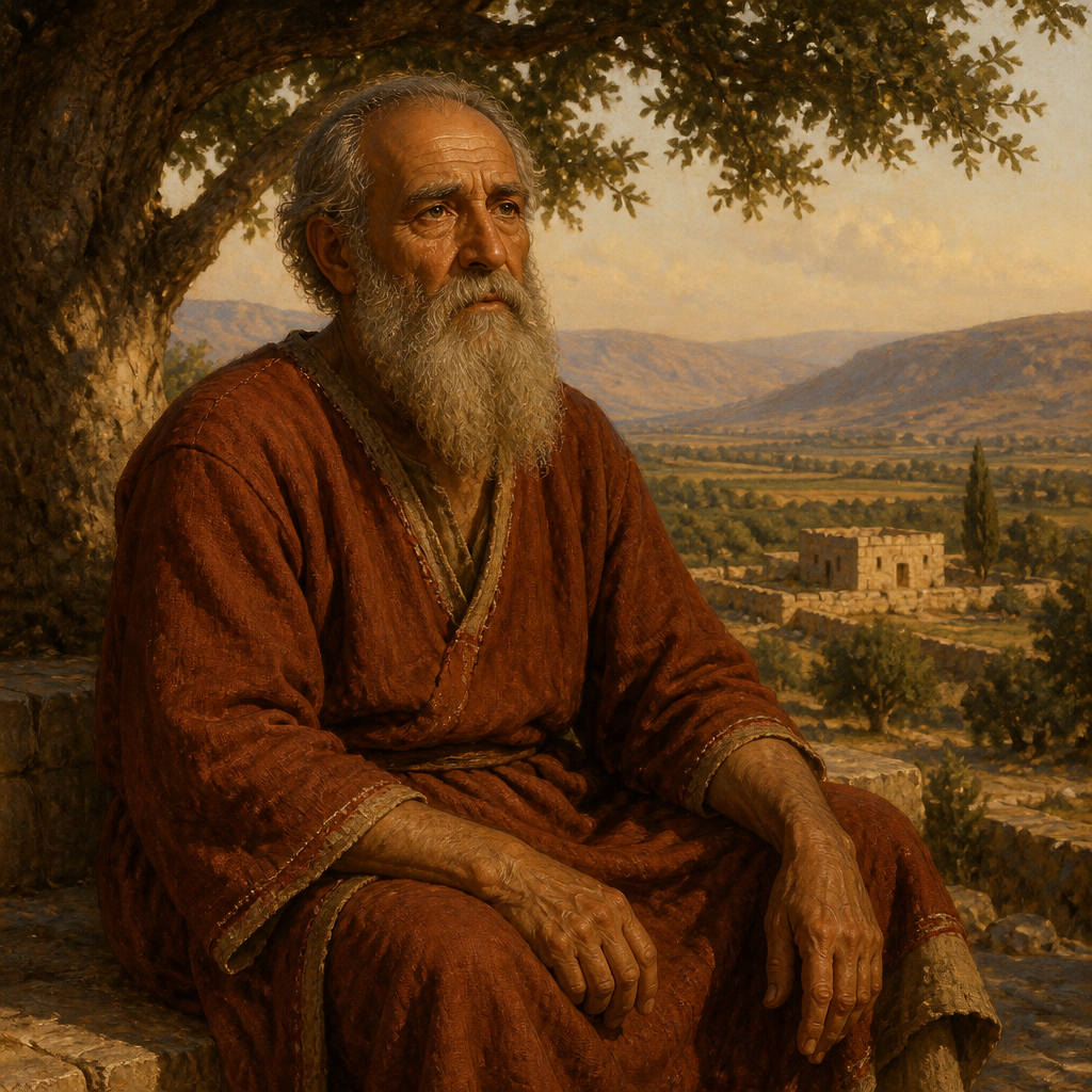 Oil-painting style portrait of Barzillai the Meholathite, Father of Adriel and patriarch whose grandsons were executed by the Gibeonites