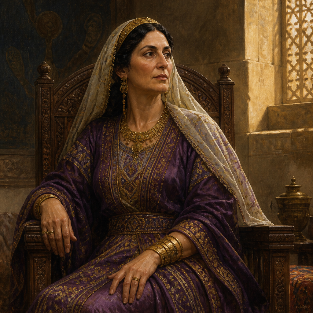 Oil-painting style portrait of Bathsheba, Queen mother of King Solomon and wife of David who secured the succession for her son