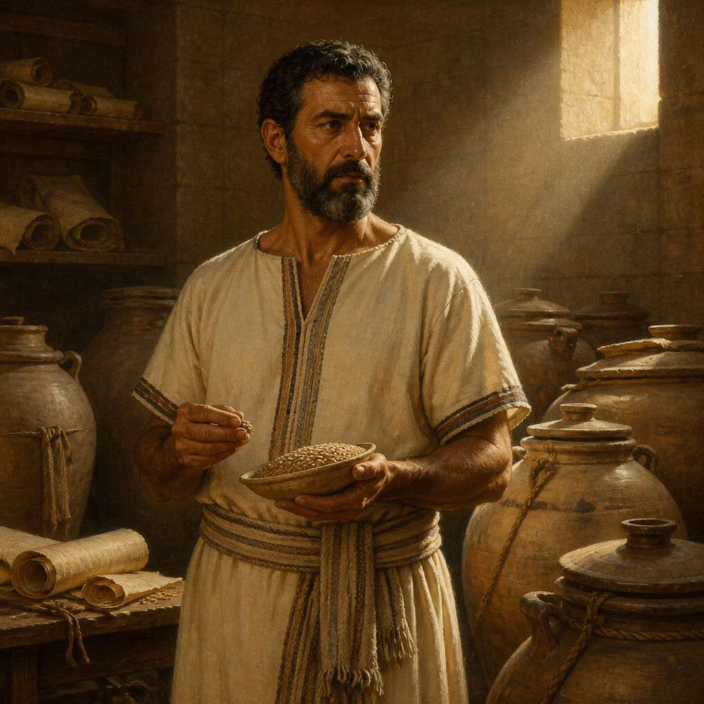 Oil-painting style portrait of Ben-deker, District governor under King Solomon responsible for the second district