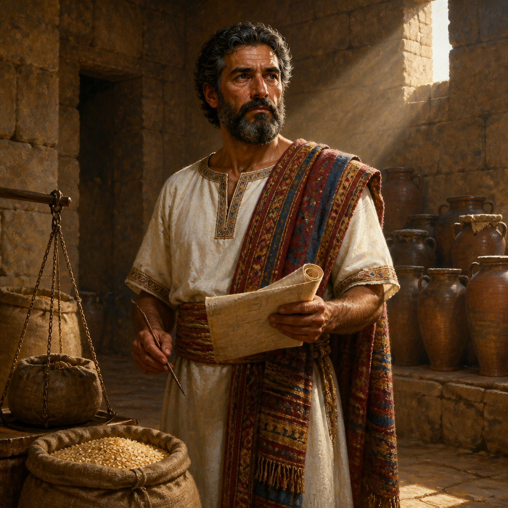 Oil-painting style portrait of Ben-hesed, District deputy in Arubboth who provided for King Solomon’s court