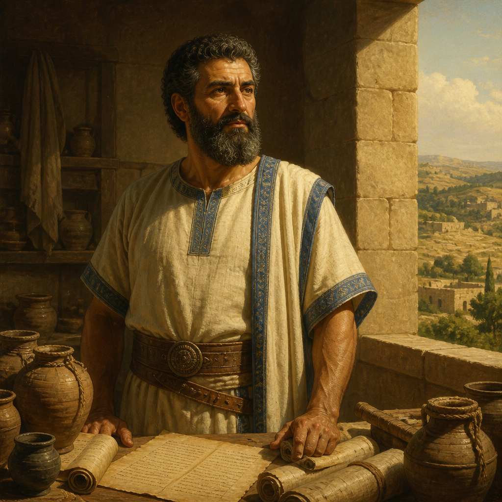 Oil-painting style portrait of Ben-hur, District governor over the hill country of Ephraim under King Solomon