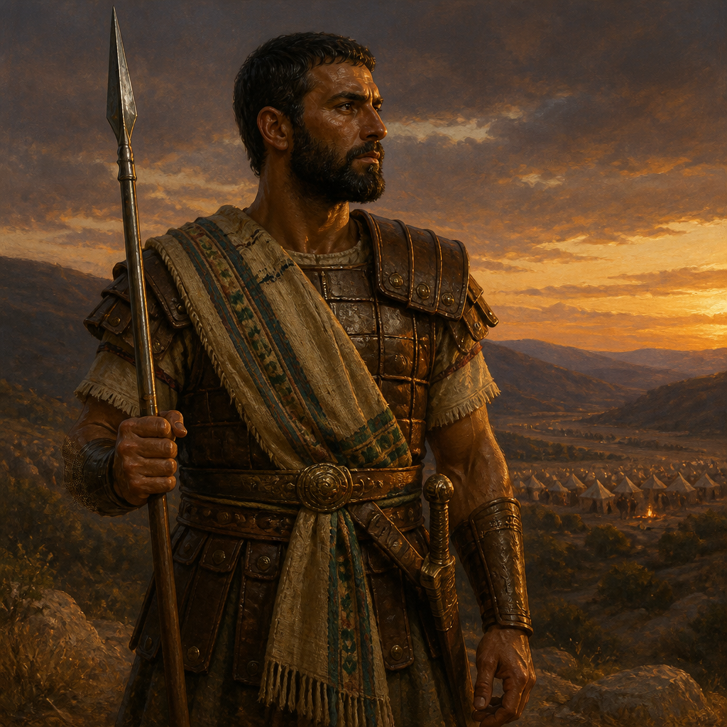 Oil-painting style portrait of Benaiah the Pirathonite, Elite warrior among David's 'Thirty' and commander of the eleventh monthly division of the army