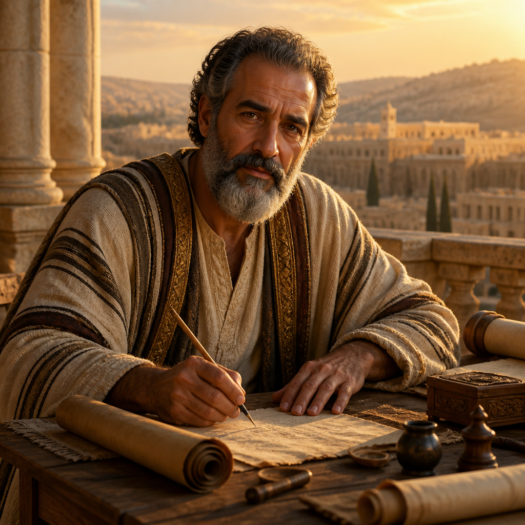 Oil-painting style portrait of Calcol, Son of Mahol, Wise man of the United Monarchy compared to Solomon