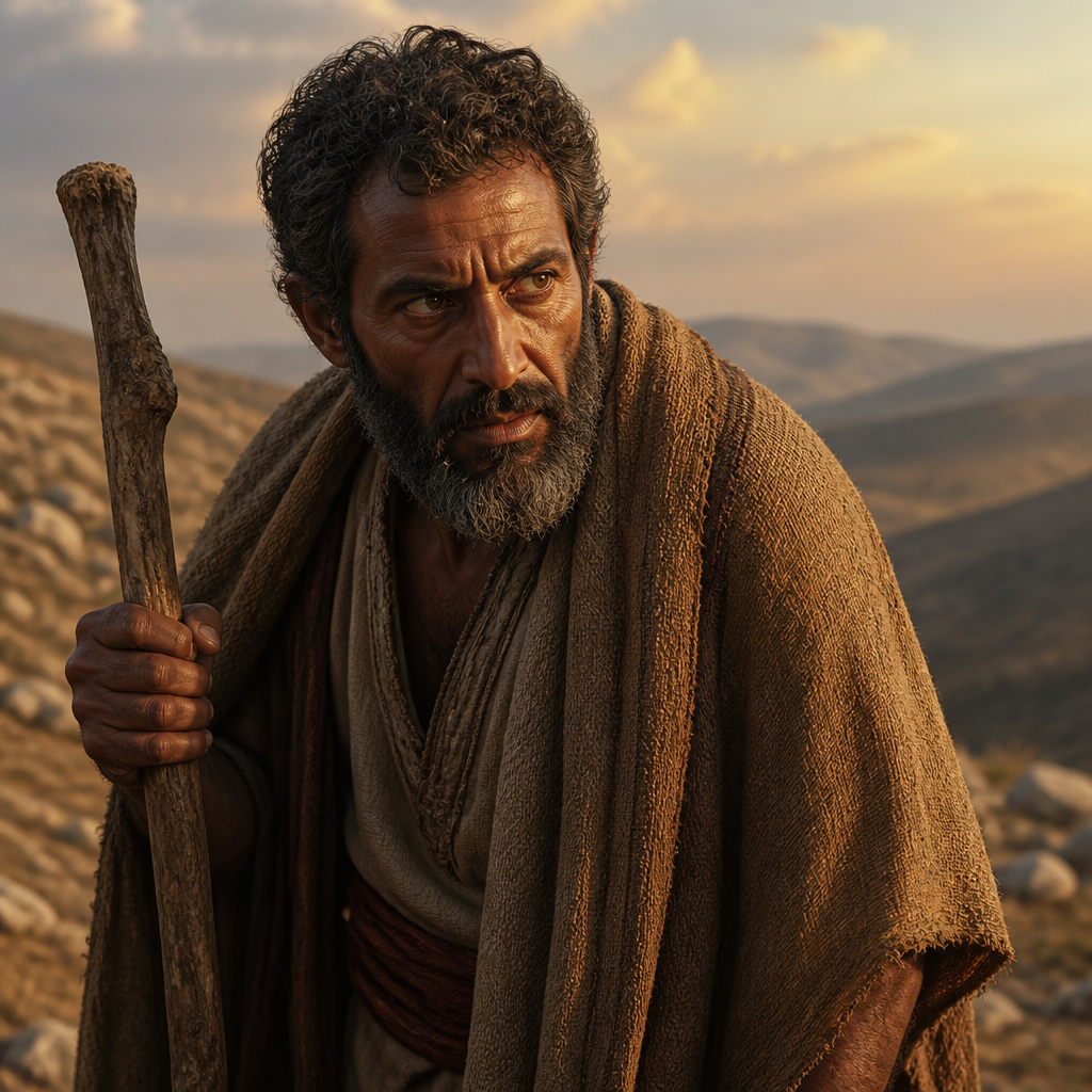 Oil-painting style portrait of Cush the Benjamite, Benjamite whose words and pursuit of David prompted the writing of Psalm 7