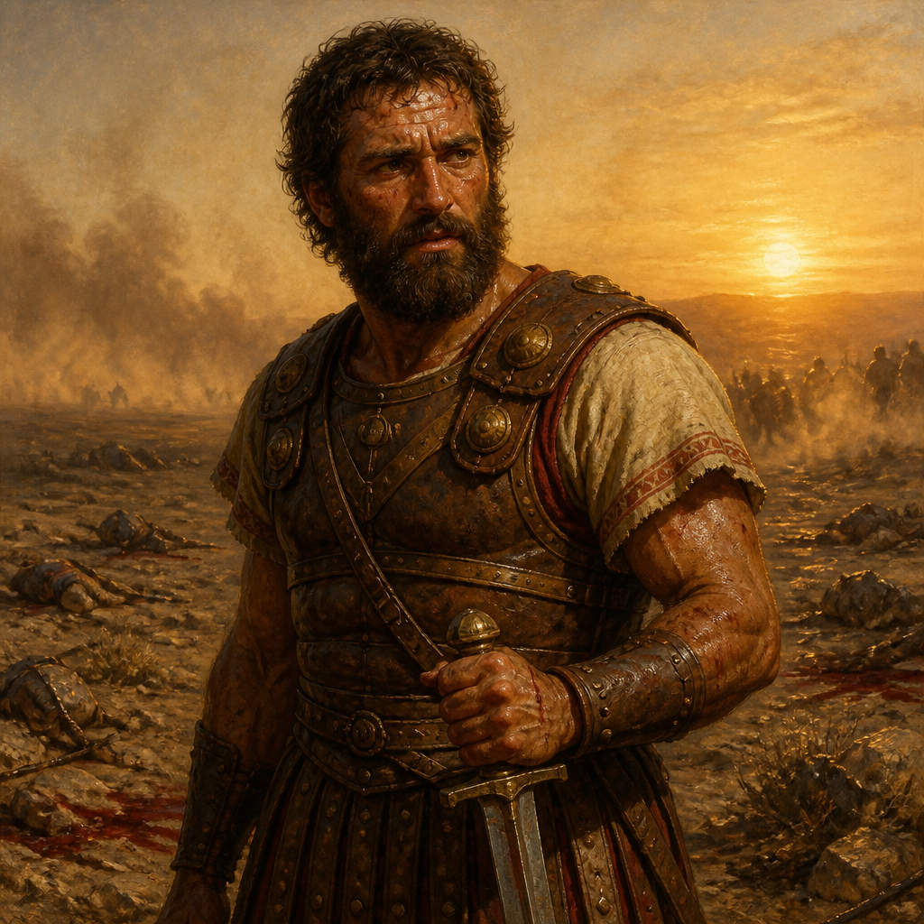 Oil-painting style portrait of Eleazar, Son of Dodo the Ahohite, Mighty man of David who fought until his hand froze to his sword