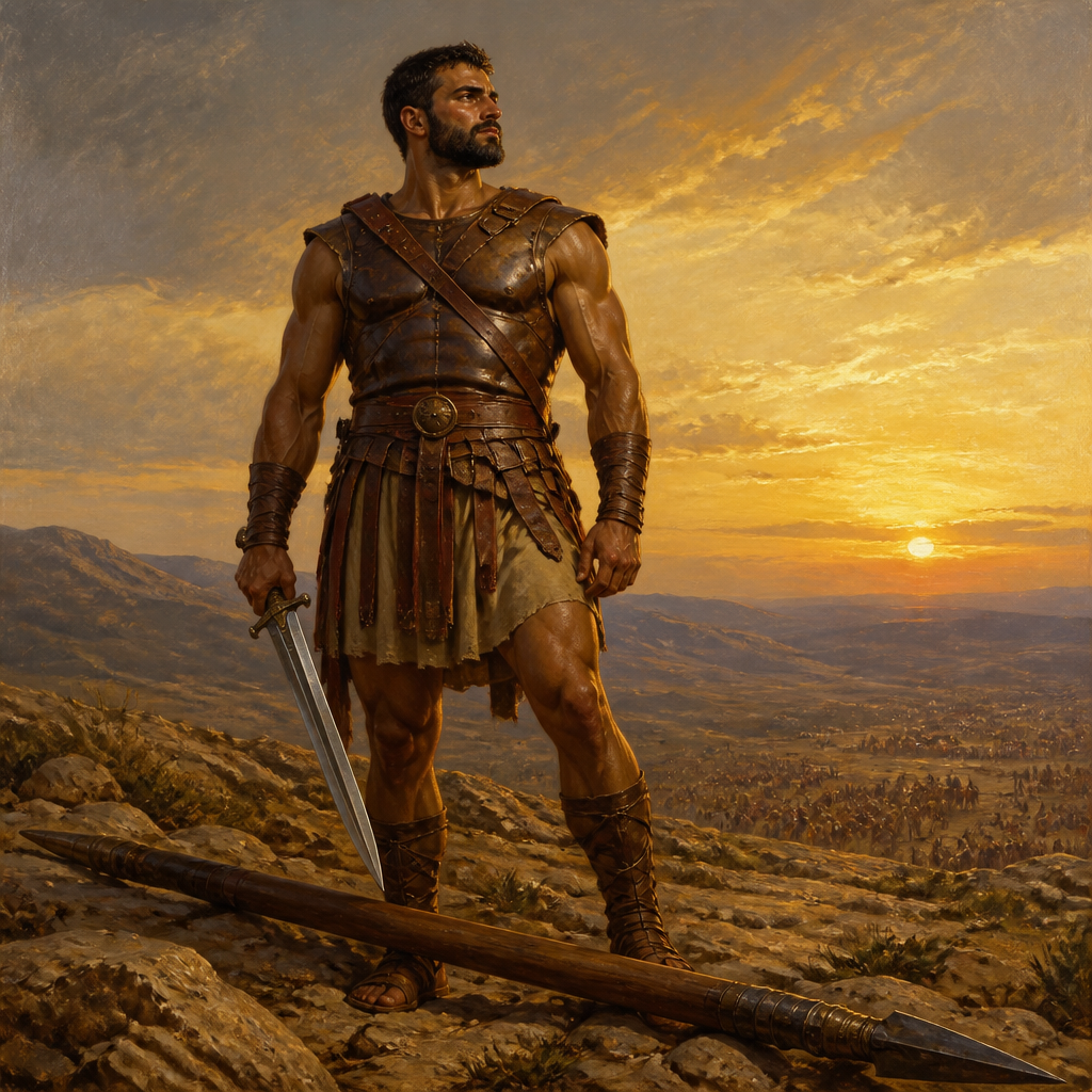 Oil-painting style portrait of Elhanan, Son of Jair, Warrior who killed the brother of Goliath the Gittite