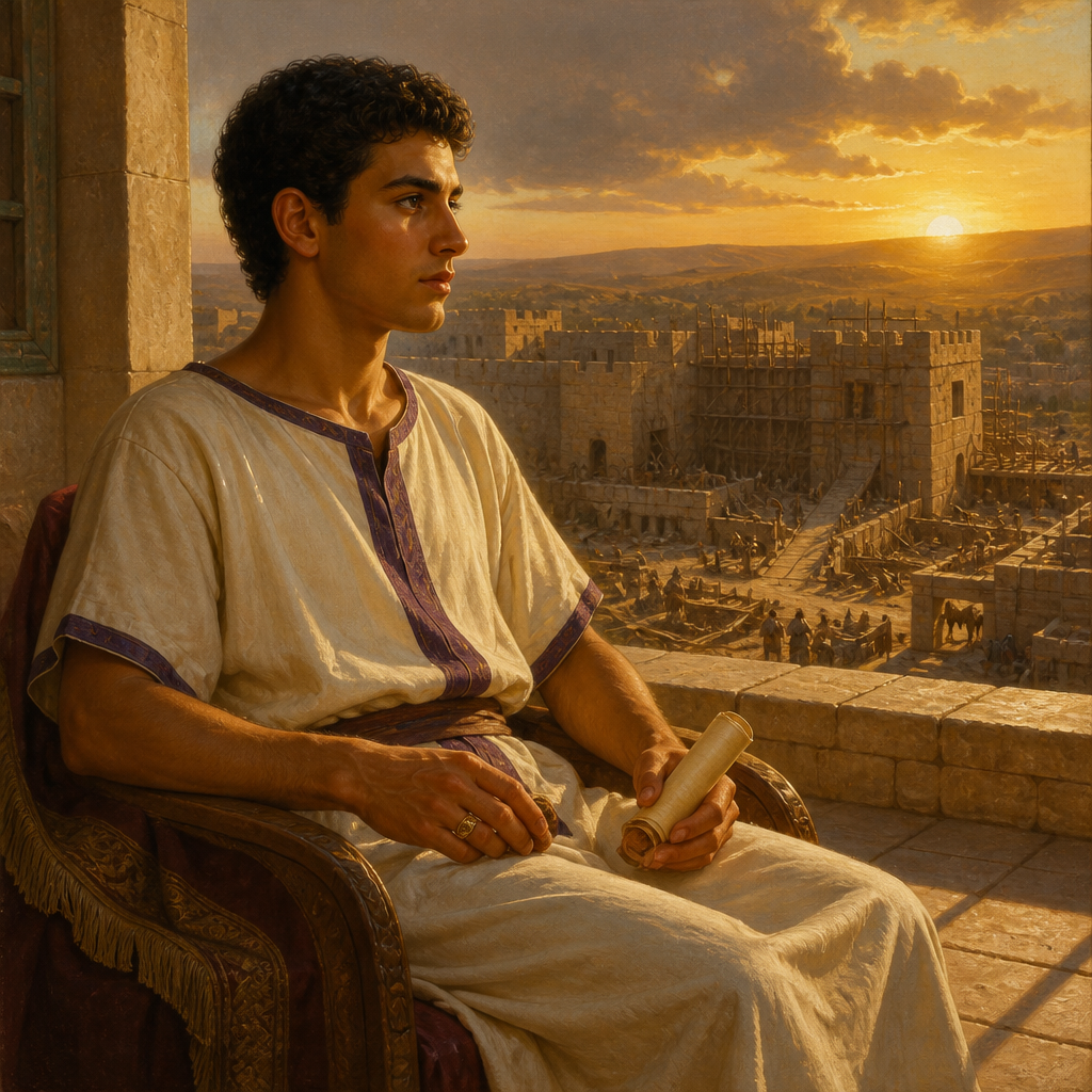 Oil-painting style portrait of Eliada, Son of David, son of King David born in Jerusalem during the United Monarchy