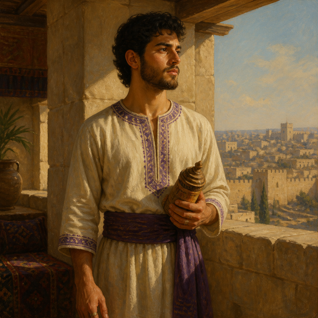 Oil-painting style portrait of Elishama, Son of David, Son of King David born in Jerusalem
