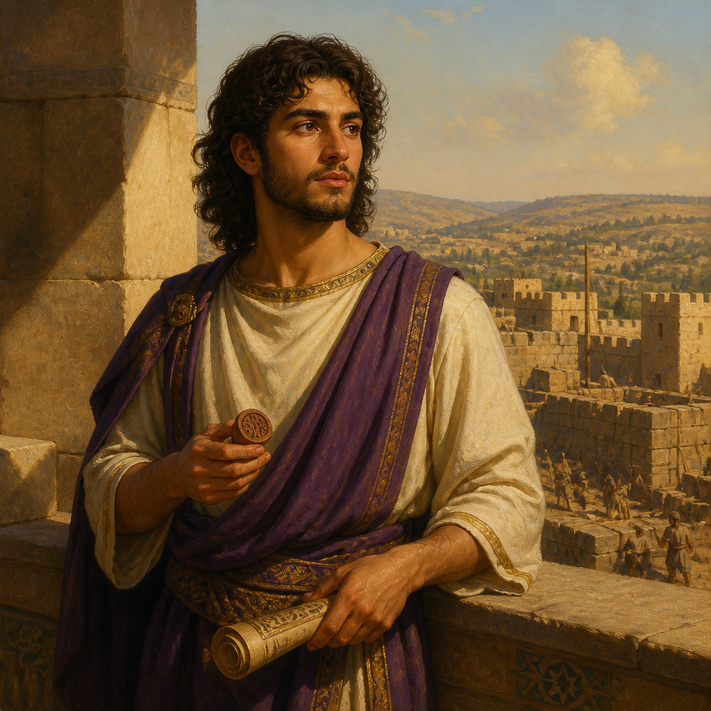 Oil-painting style portrait of Elishua, Son of King David born in Jerusalem