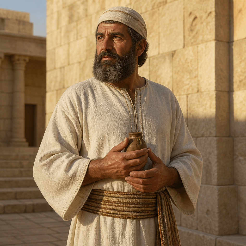 Oil-painting style portrait of Elkanah, Ancestor of Heman, Levite ancestor in the Kohathite lineage during the United Monarchy