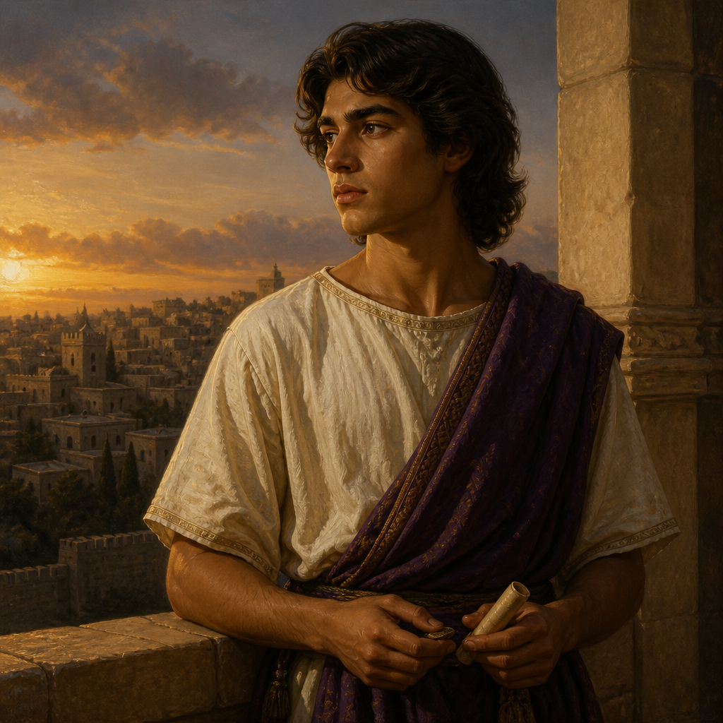 Oil-painting style portrait of Elpelet, Son of King David born in Jerusalem during the United Monarchy