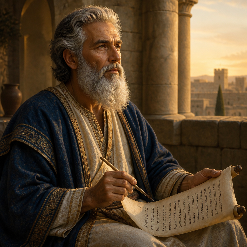 Oil-painting style portrait of Ethan the Ezrahite, Sage whose wisdom was surpassed only by King Solomon