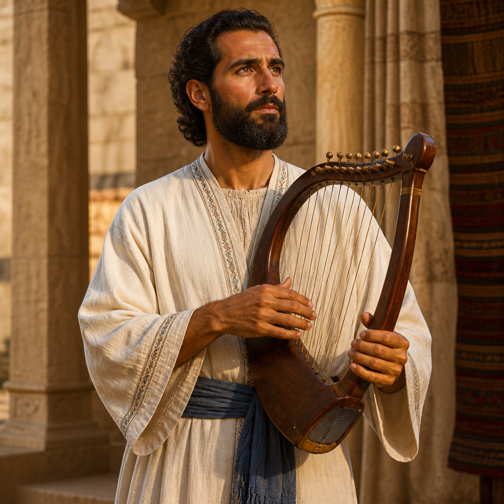Oil-painting style portrait of Gedaliah, Levite of the United Monarchy, Levite musician who led the second division of temple singers under King David