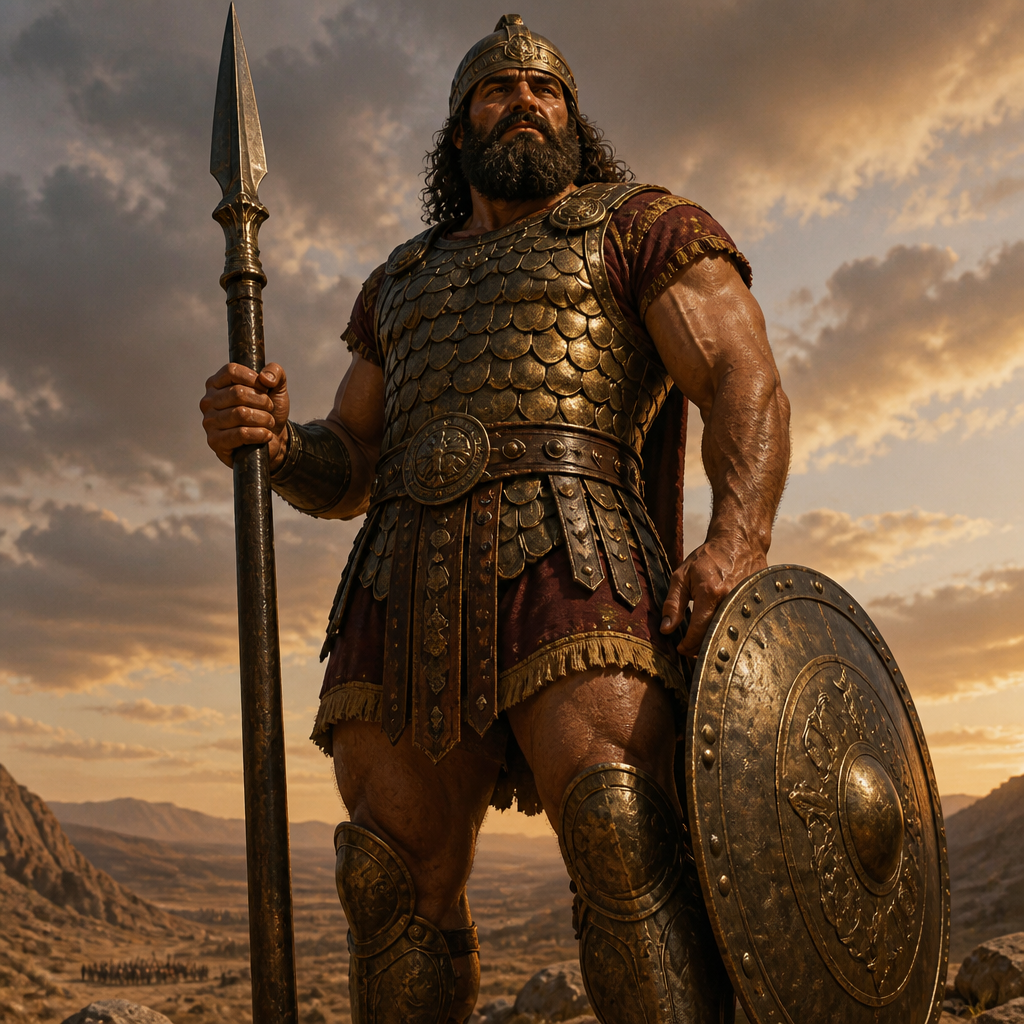 Oil-painting style portrait of Goliath, Philistine giant killed by David in the Valley of Elah